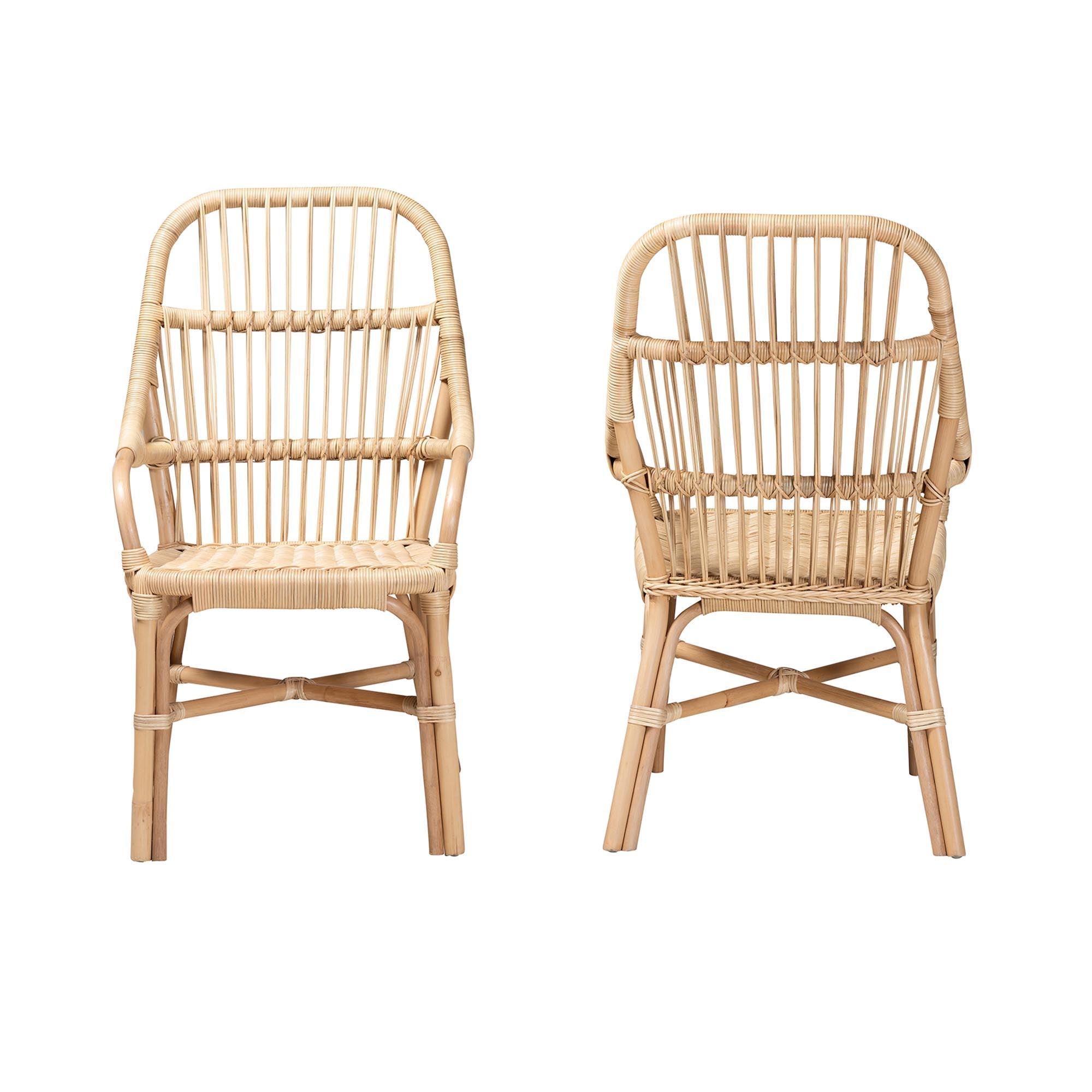 bali & pari Sumatera Modern Bohemian Rattan 2-Piece Dining Chair Set