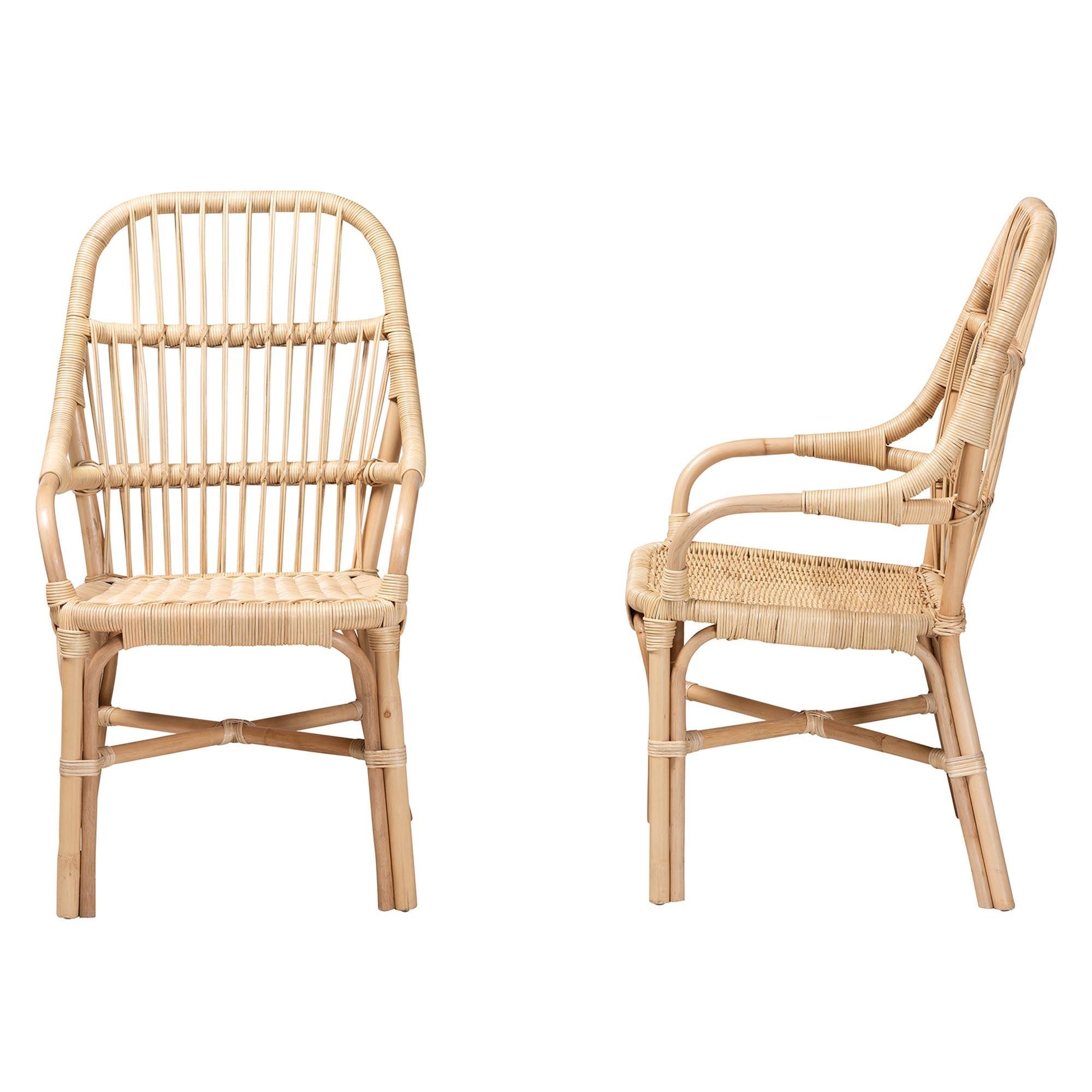 bali & pari Sumatera Modern Bohemian Rattan 2-Piece Dining Chair Set