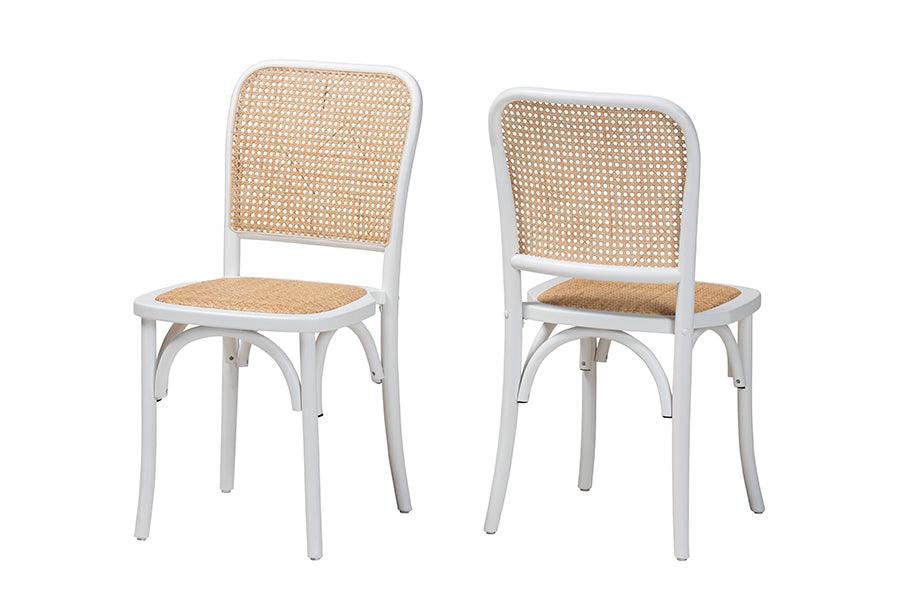 Neah Japandi Wood and Rattan 2-Piece Dining Chair Set