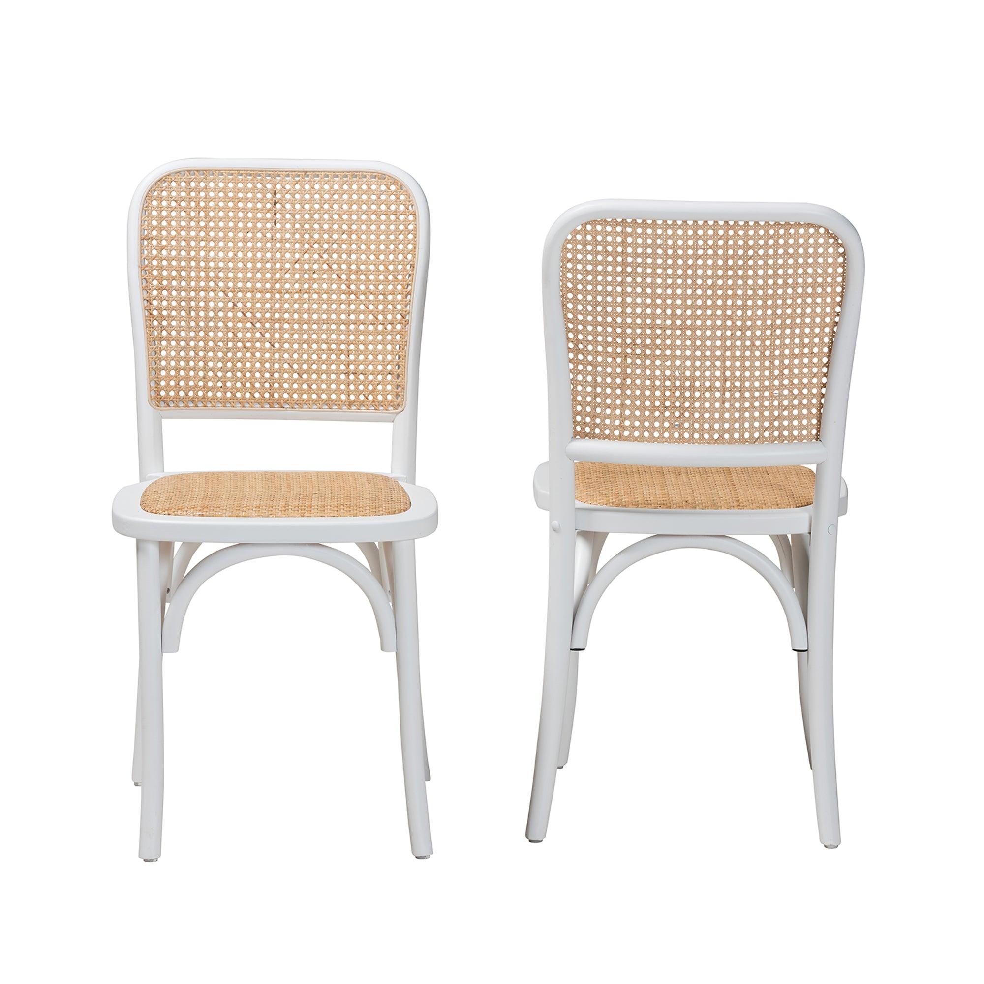 Neah Japandi Wood and Rattan 2-Piece Dining Chair Set