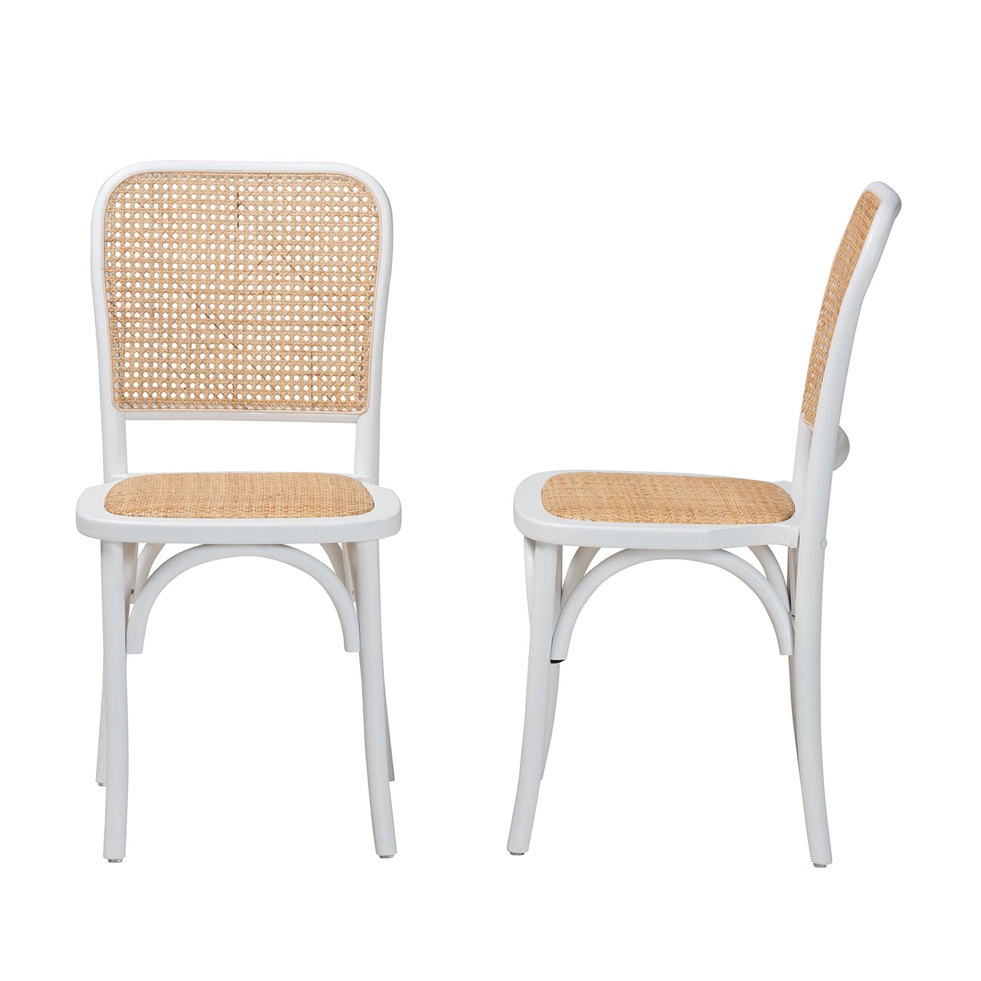 Neah Japandi Wood and Rattan 2-Piece Dining Chair Set