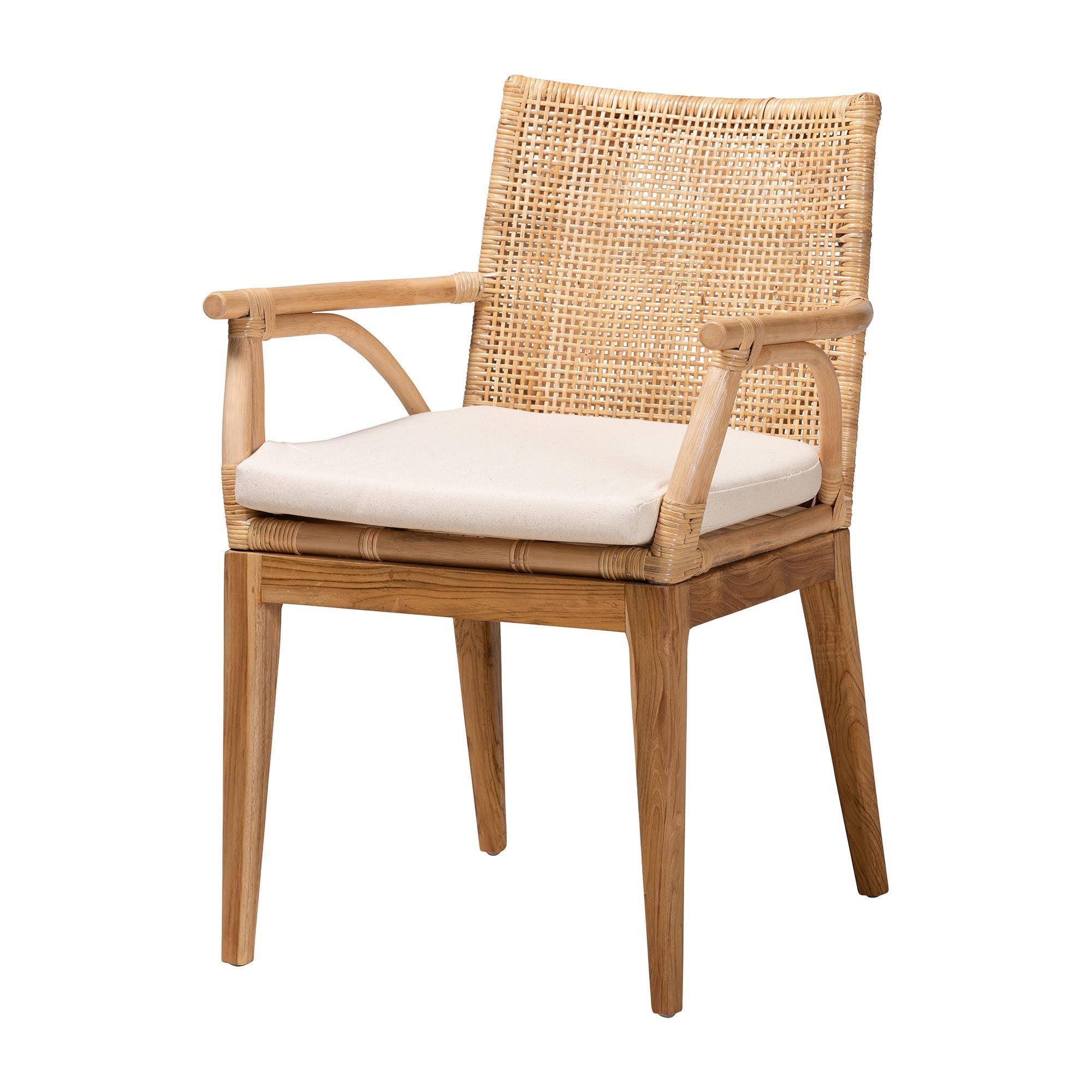 bali & pari Storsel Modern Bohemian Finished Teak Wood and Rattan Dining Chair