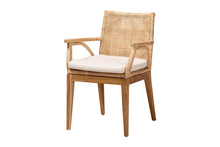 bali & pari Storsel Modern Bohemian Finished Teak Wood and Rattan Dining Chair