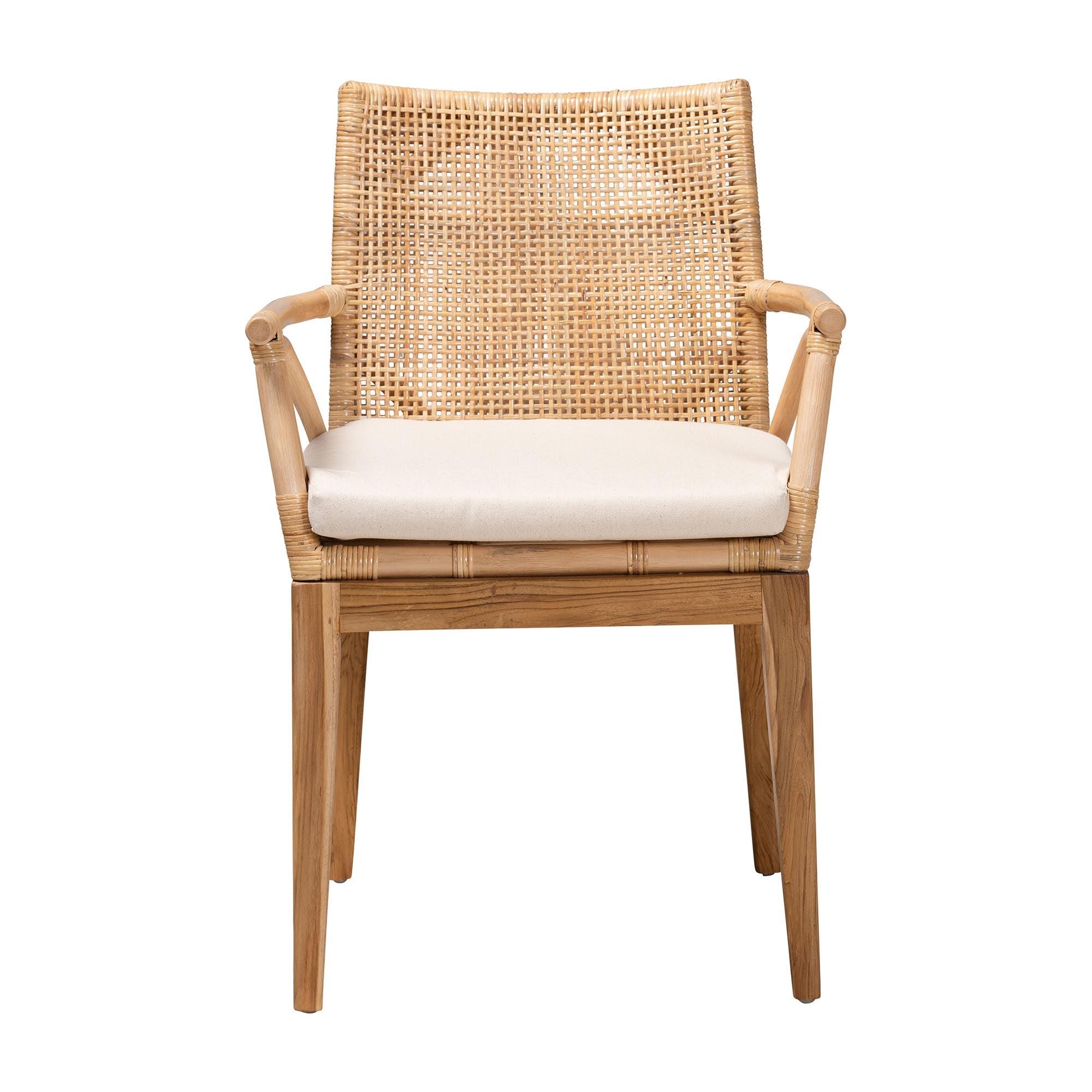 bali & pari Storsel Modern Bohemian Finished Teak Wood and Rattan Dining Chair
