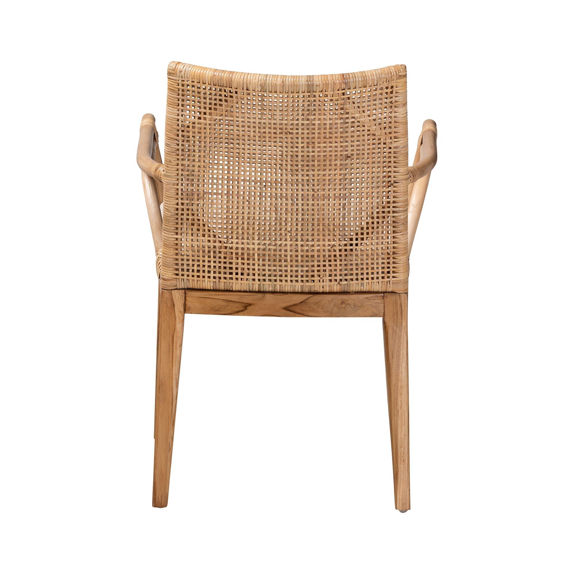 bali & pari Storsel Modern Bohemian Finished Teak Wood and Rattan Dining Chair