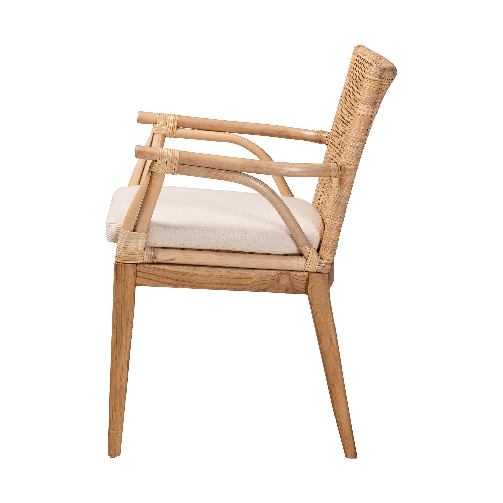 bali & pari Storsel Modern Bohemian Finished Teak Wood and Rattan Dining Chair