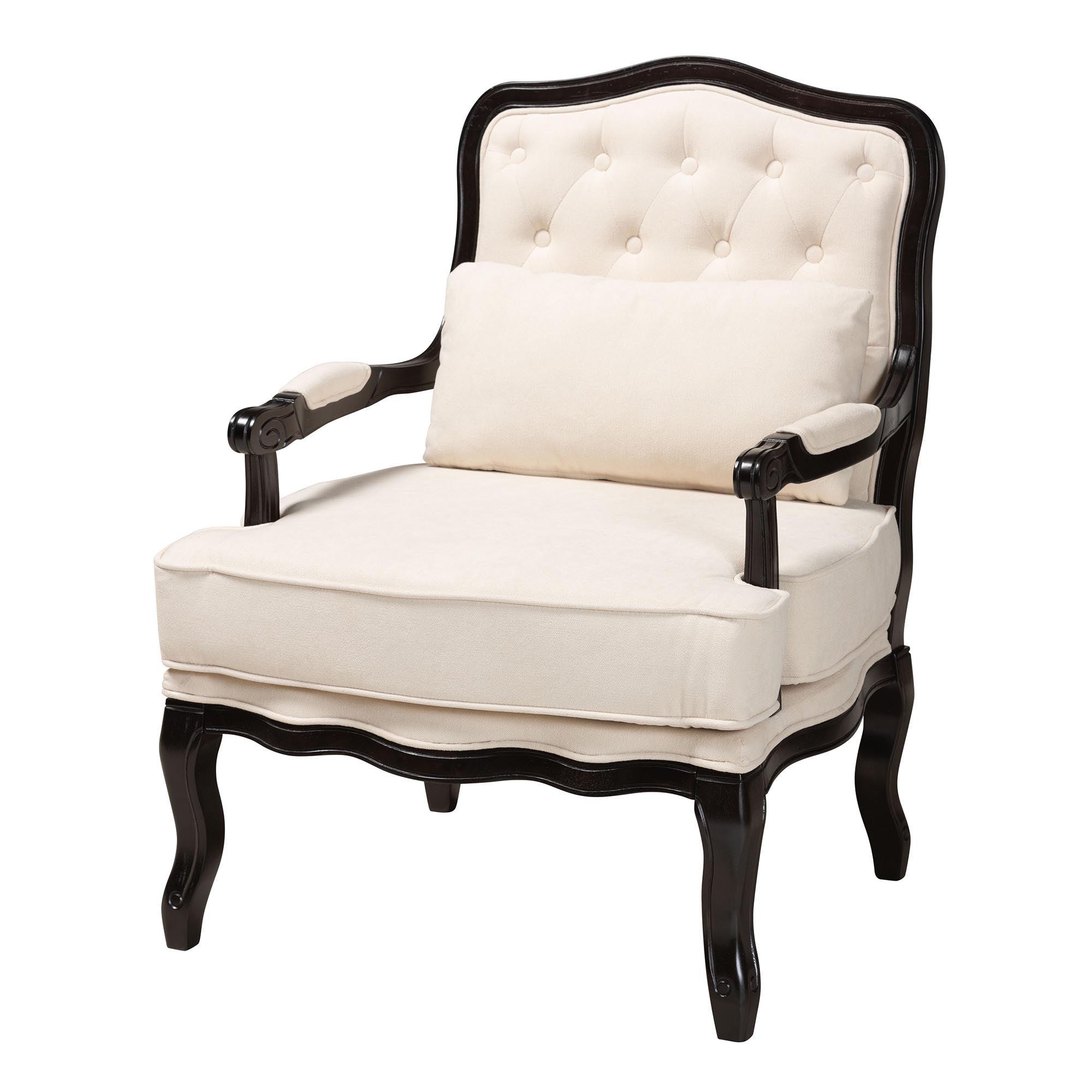 Dion Traditional French Cream Fabric and Finished Wood Accent Chair