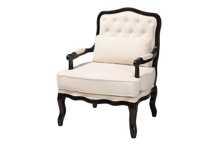Dion Traditional French Cream Fabric and Finished Wood Accent Chair