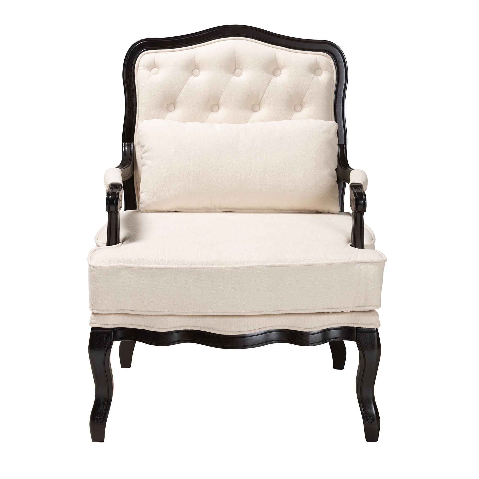 Dion Traditional French Cream Fabric and Finished Wood Accent Chair