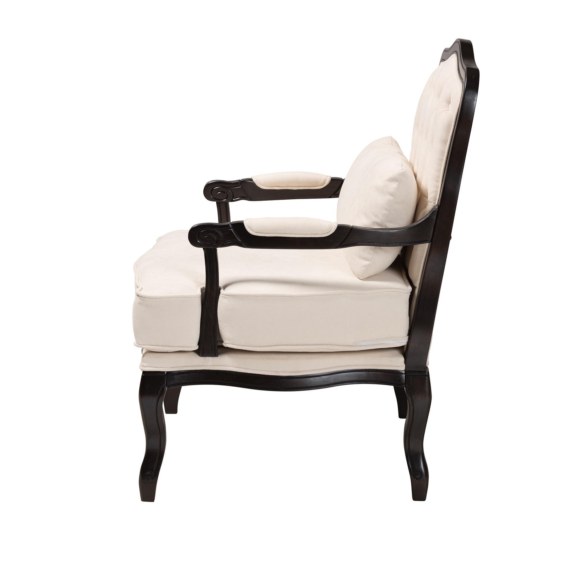 Dion Traditional French Cream Fabric and Finished Wood Accent Chair