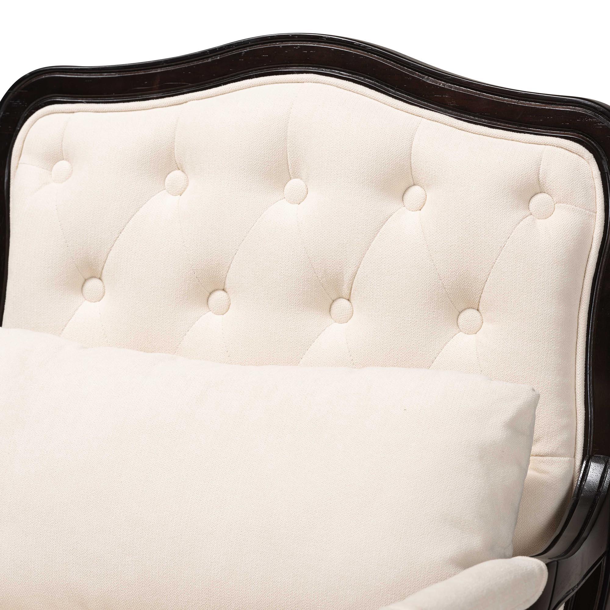 Dion Traditional French Cream Fabric and Finished Wood Accent Chair