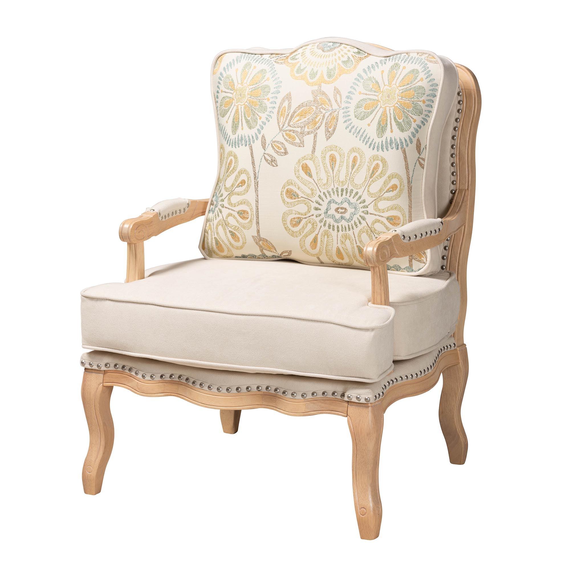 Andre Traditional French Quilted Fabric and wash Finished Wood Accent Chair
