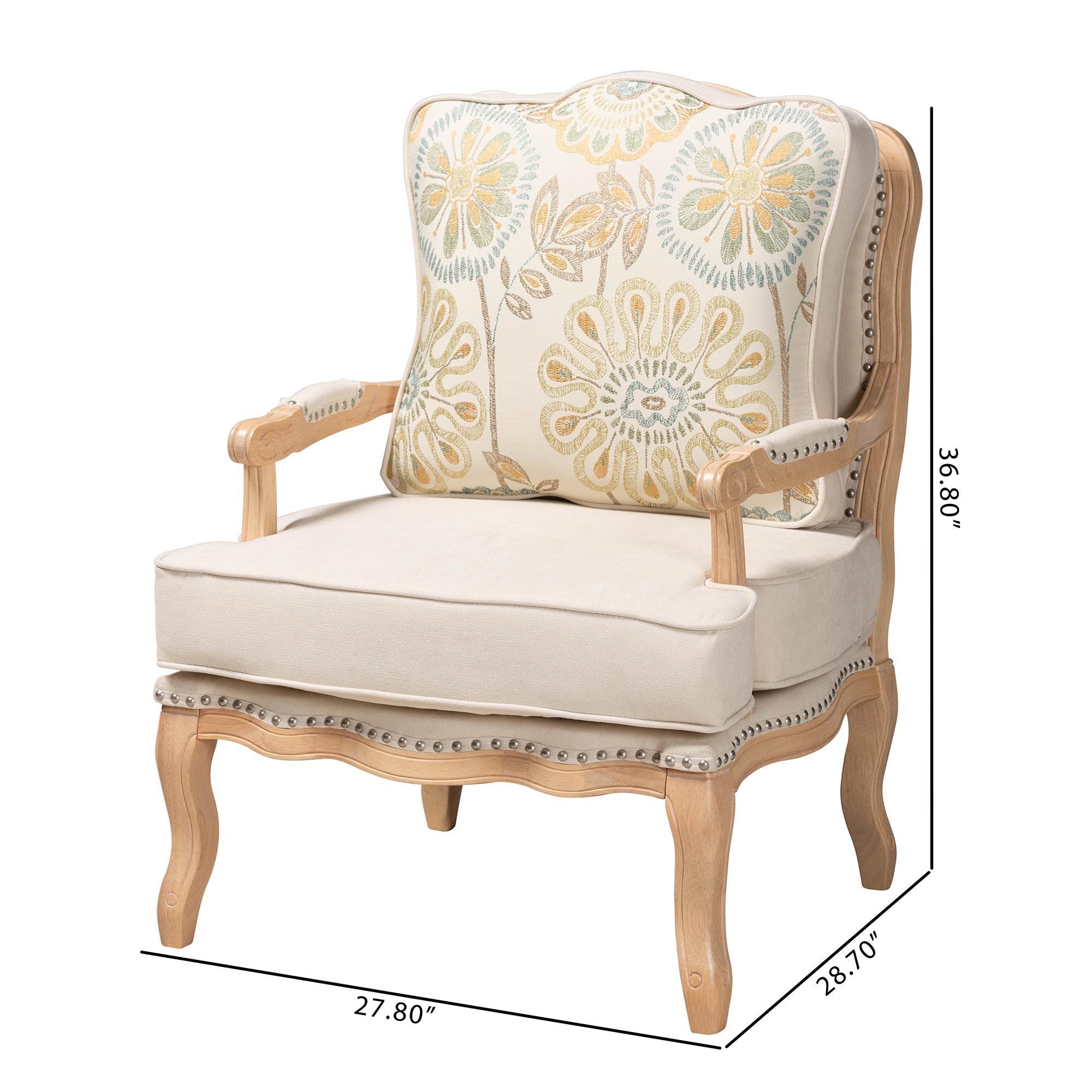 Andre Traditional French Quilted Fabric and wash Finished Wood Accent Chair