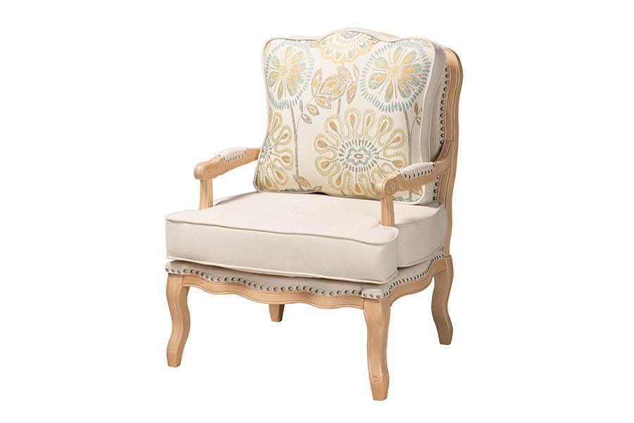 Andre Traditional French Quilted Fabric and wash Finished Wood Accent Chair