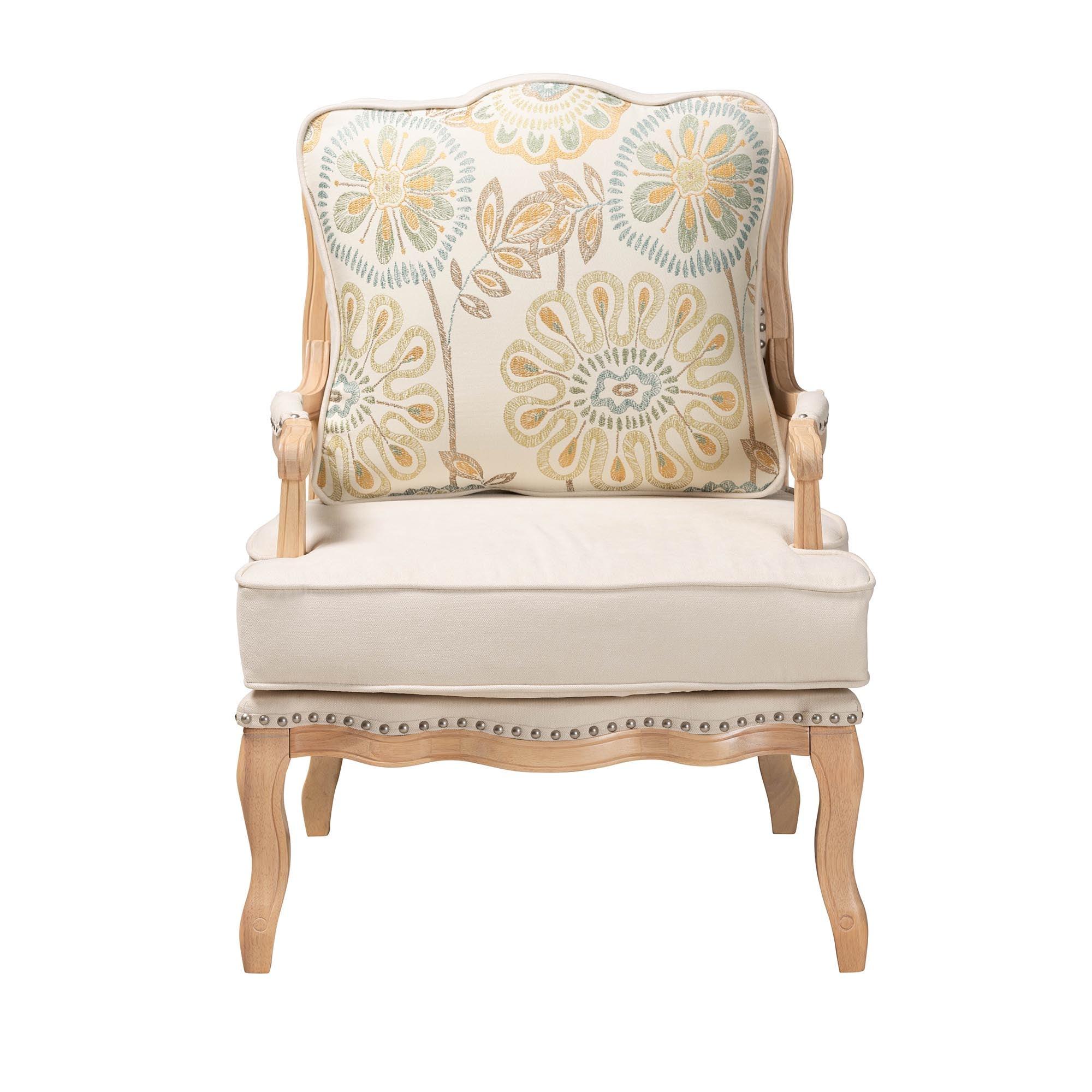 Andre Traditional French Quilted Fabric and wash Finished Wood Accent Chair