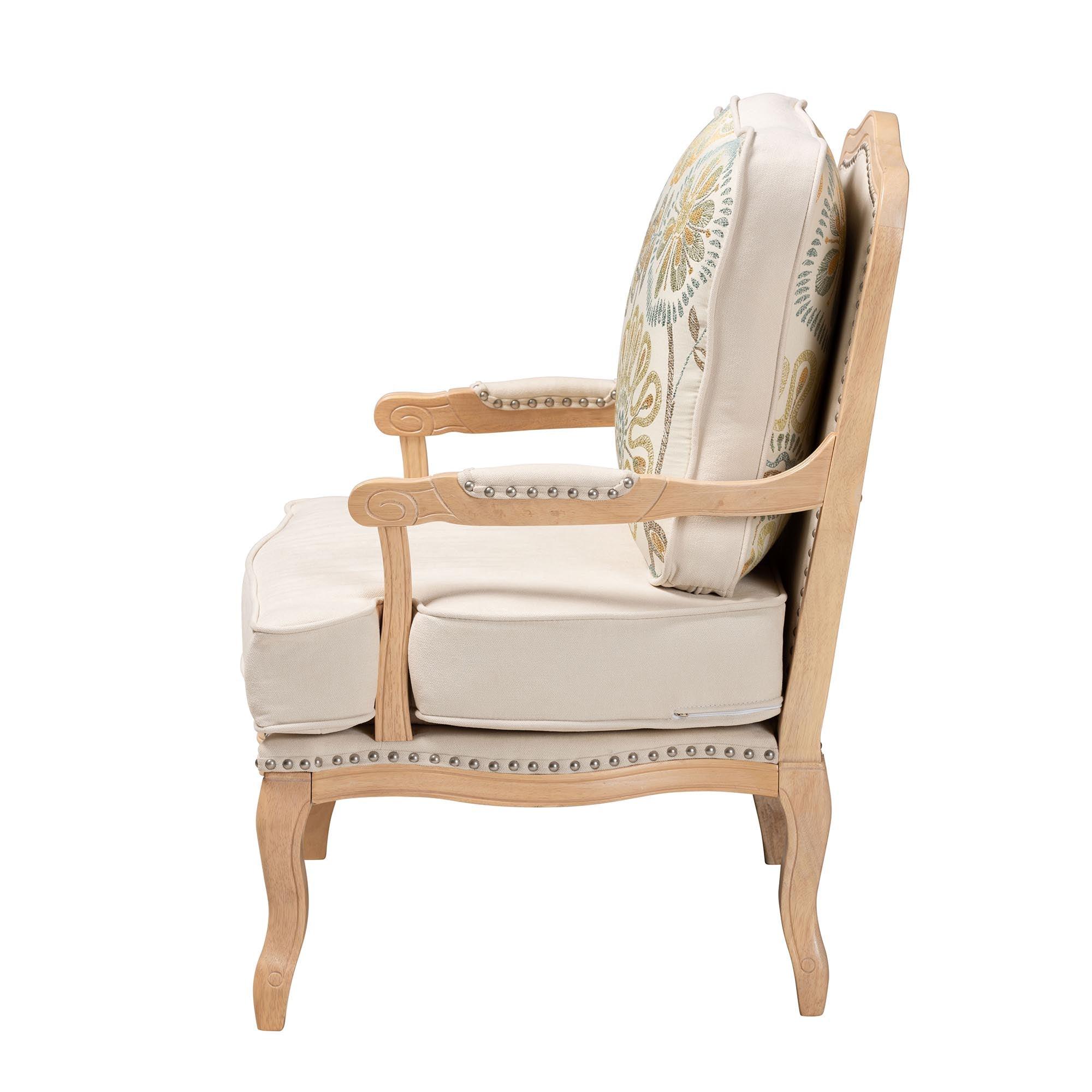 Andre Traditional French Quilted Fabric and wash Finished Wood Accent Chair