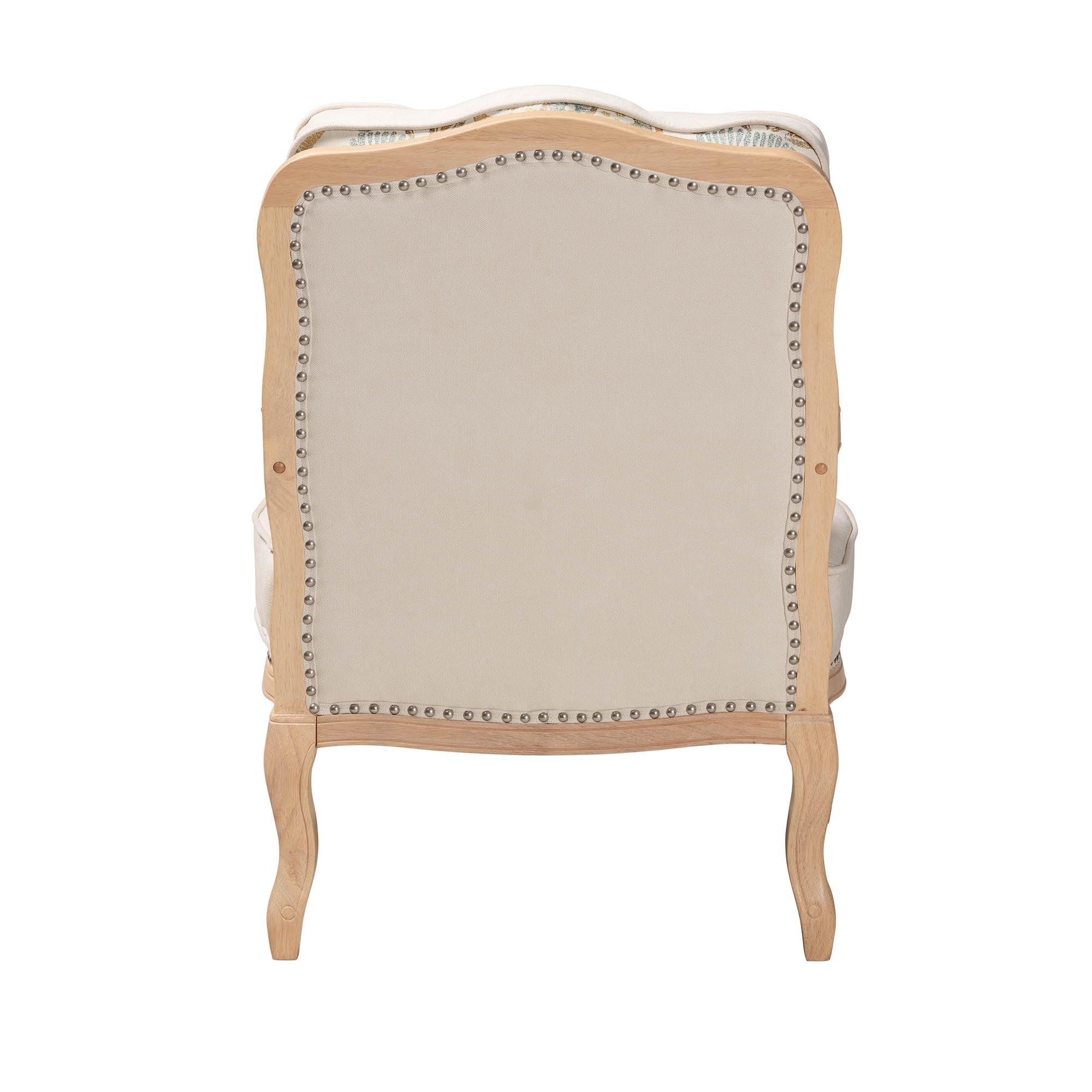 Andre Traditional French Quilted Fabric and wash Finished Wood Accent Chair