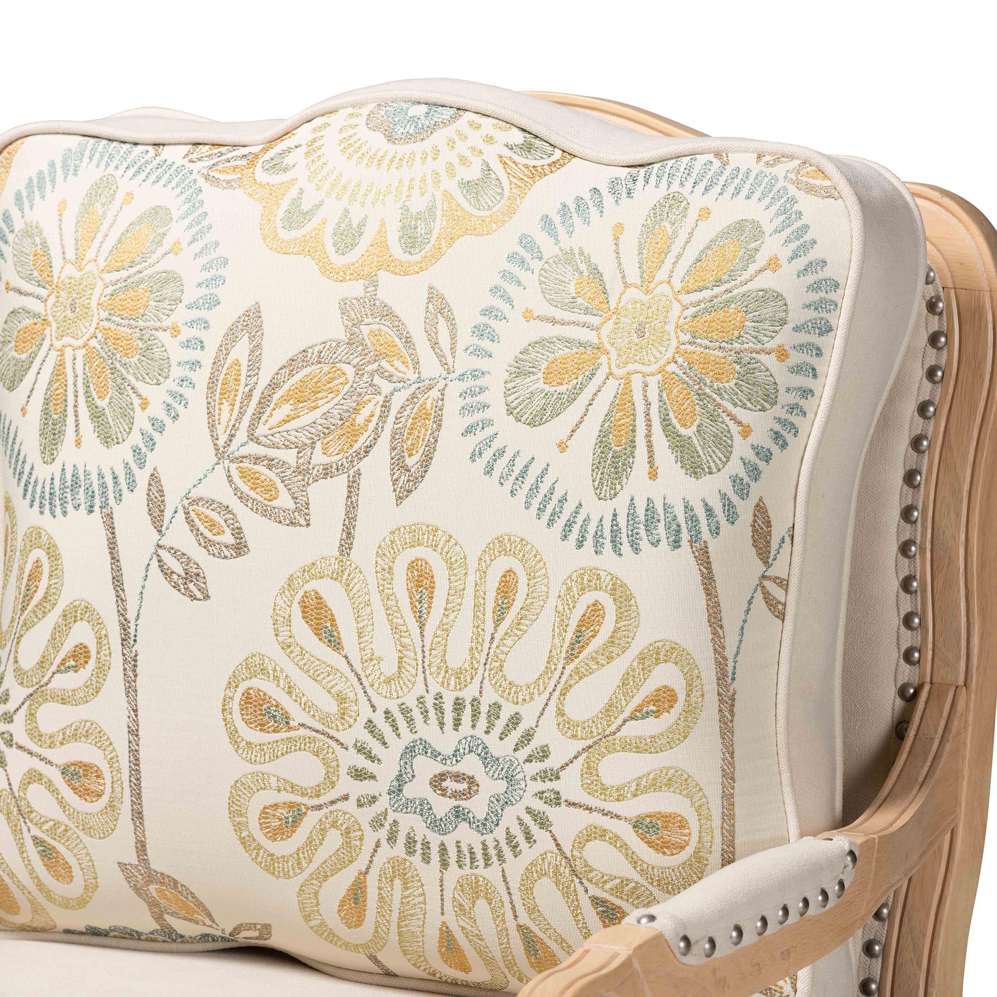 Andre Traditional French Quilted Fabric and wash Finished Wood Accent Chair