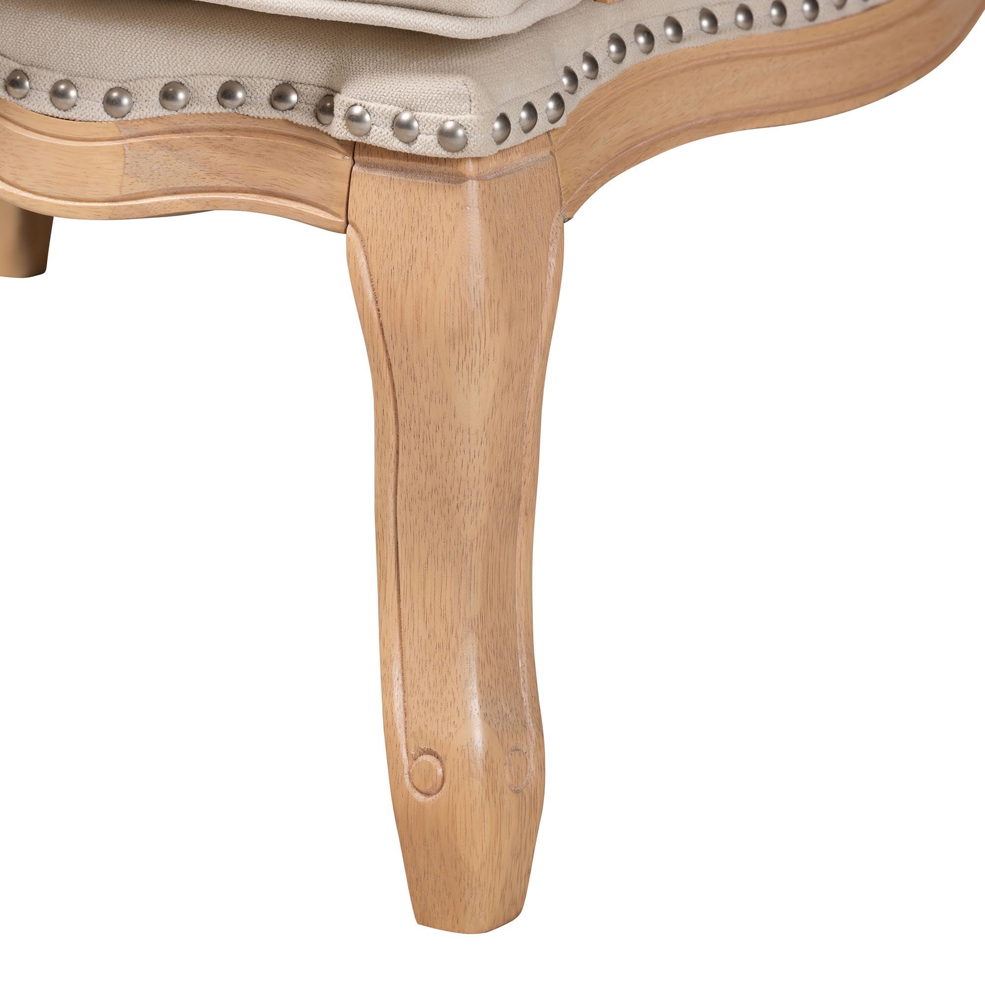 Andre Traditional French Quilted Fabric and wash Finished Wood Accent Chair