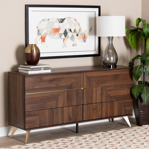 Graceland Mid-Century Modern Transitional Finished Wood 6-Drawer Dresser