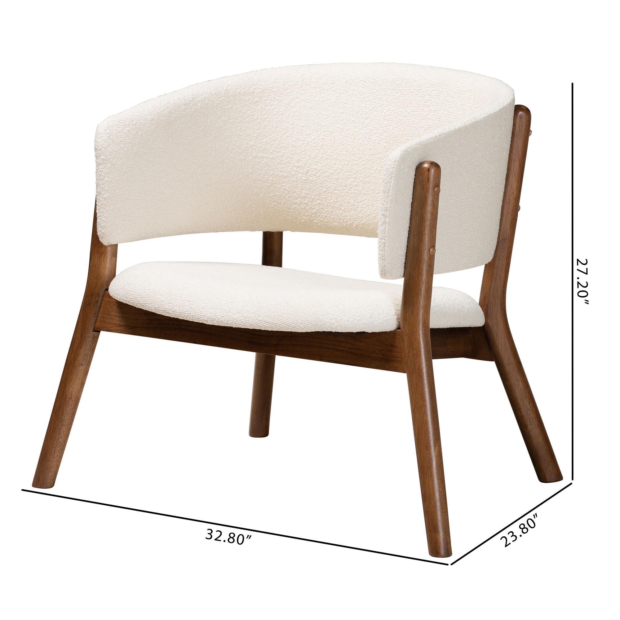 Baron Mid-Century Modern Cream Boucle Fabric Upholstered and Finished Wood 2-Piece Living Room Accent Chair Set