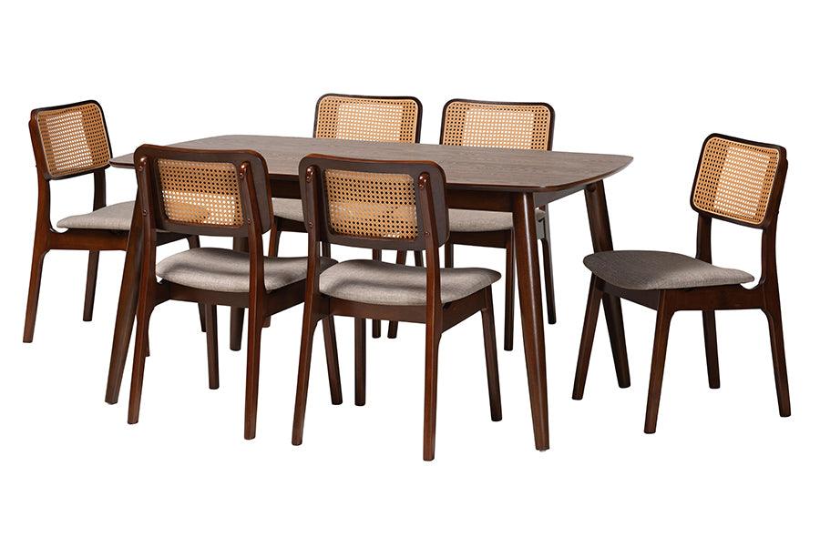 Dannon Mid-Century Modern Fabric and Finished Wood 7-Piece Dining Set