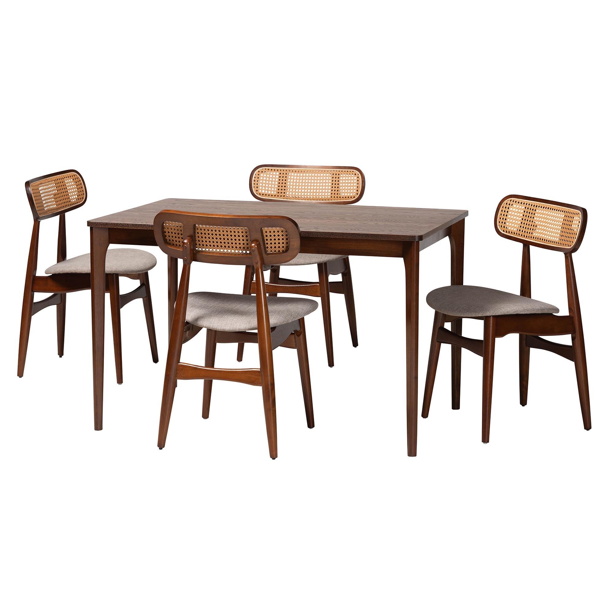 Tarana Mid-Century Modern Fabric and Finished Wood 5-Piece Dining Set