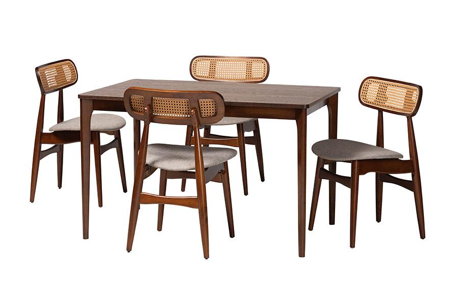 Tarana Mid-Century Modern Fabric and Finished Wood 5-Piece Dining Set
