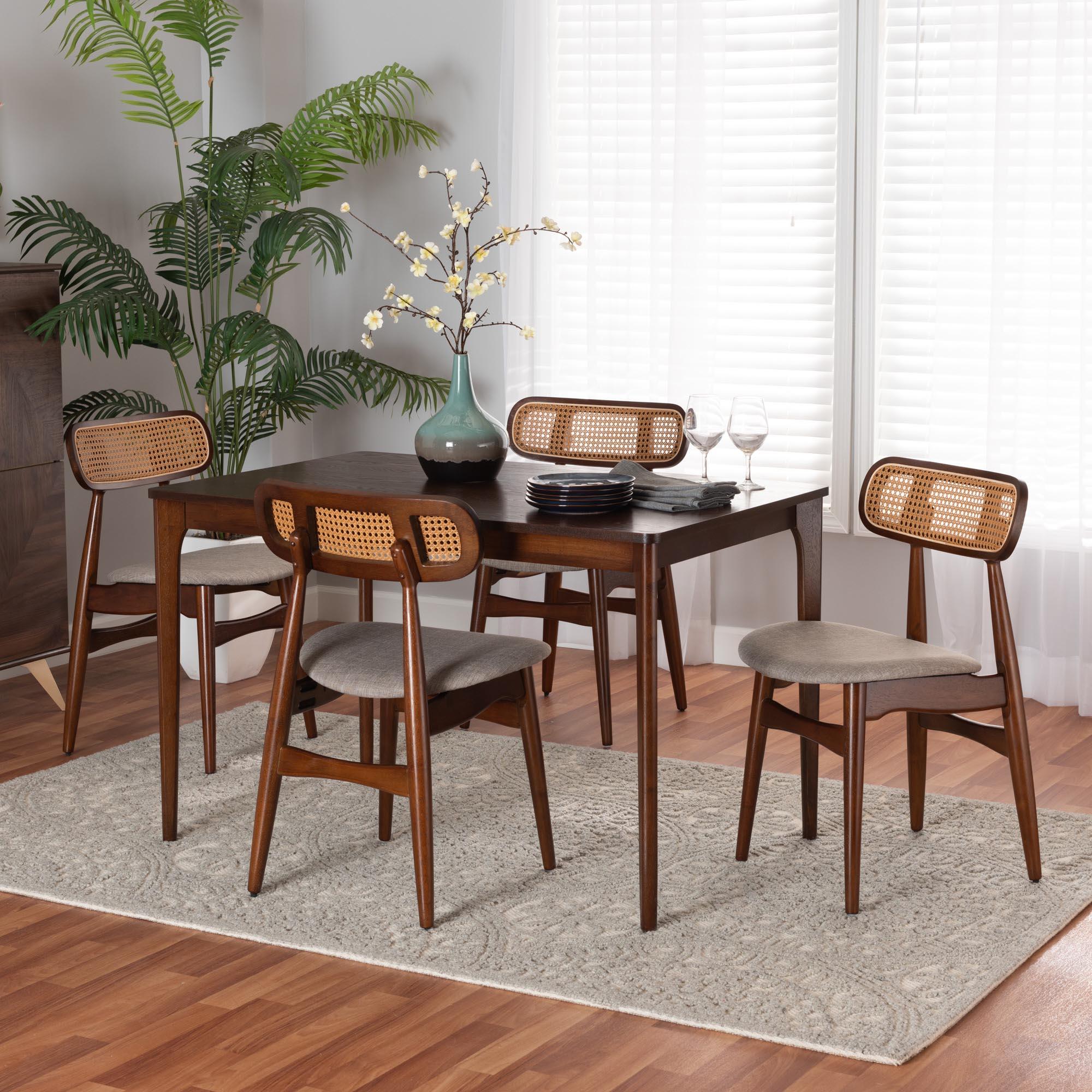 Tarana Mid-Century Modern Fabric and Finished Wood 5-Piece Dining Set