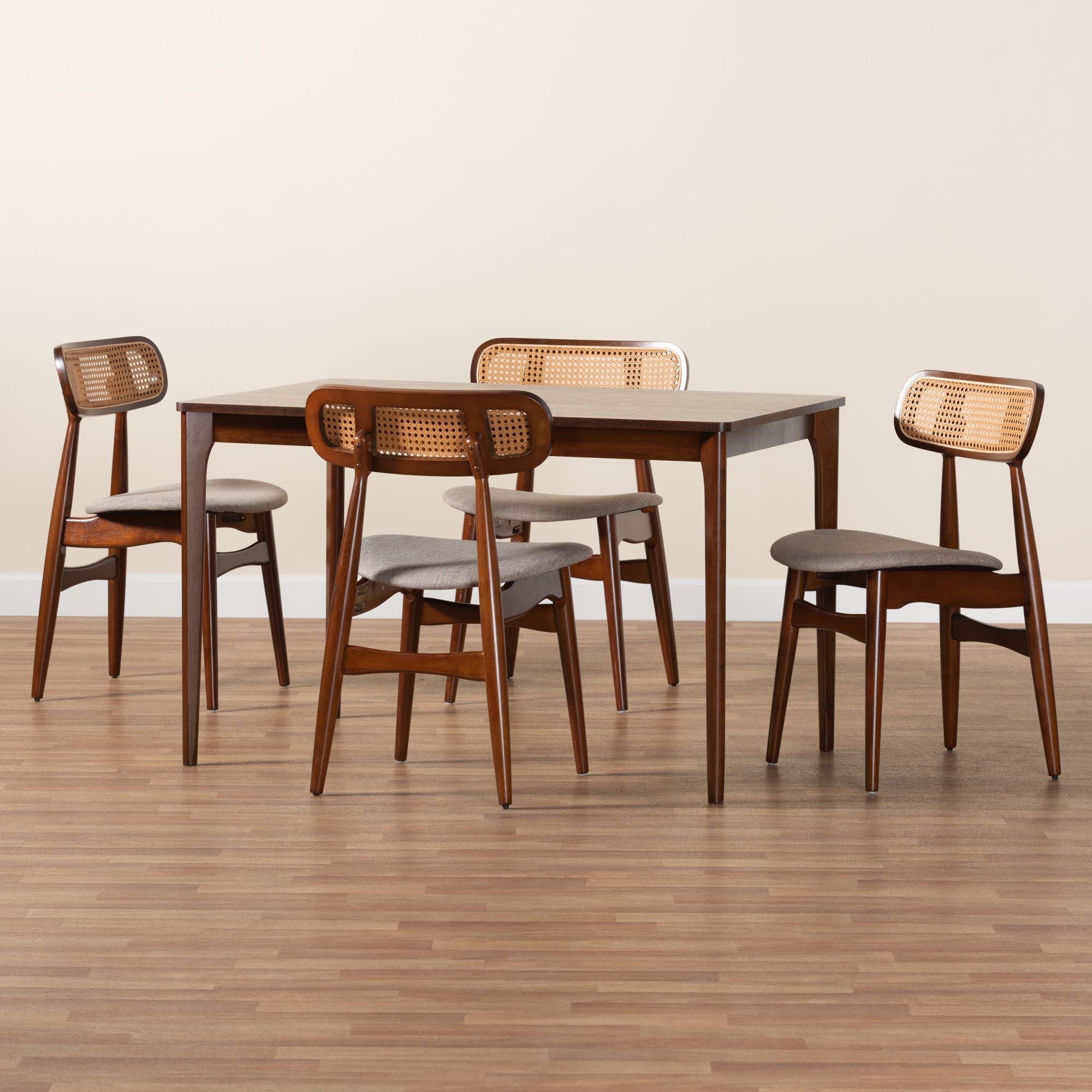 Tarana Mid-Century Modern Fabric and Finished Wood 5-Piece Dining Set