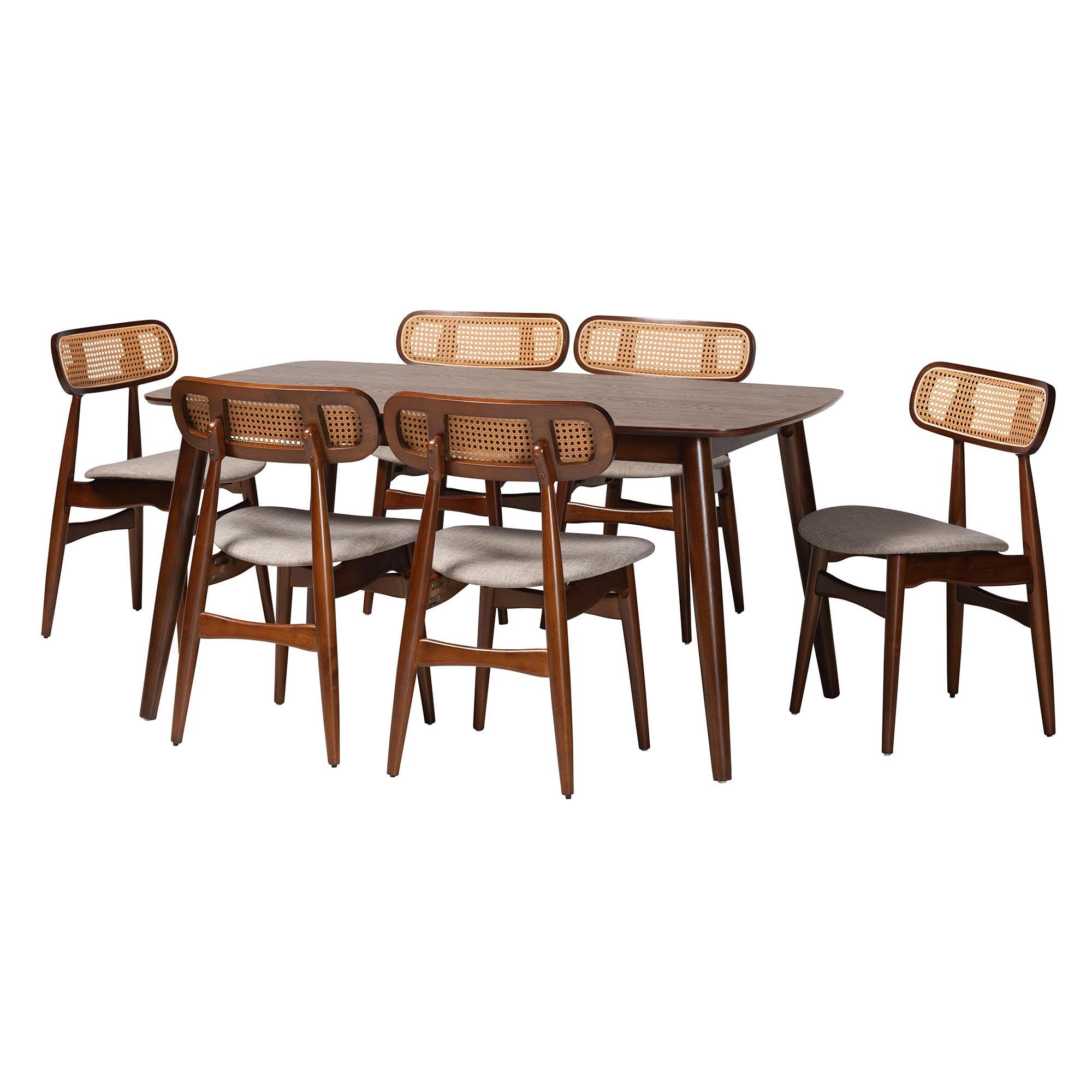 Tarana Mid-Century Modern Fabric and Finished Wood 7-Piece Dining Set