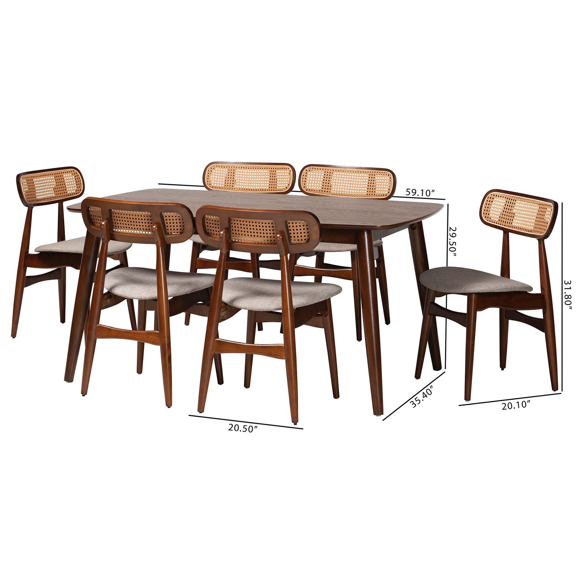 Tarana Mid-Century Modern Fabric and Finished Wood 7-Piece Dining Set
