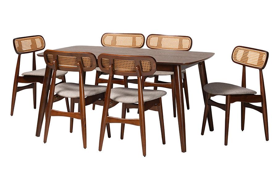 Tarana Mid-Century Modern Fabric and Finished Wood 7-Piece Dining Set