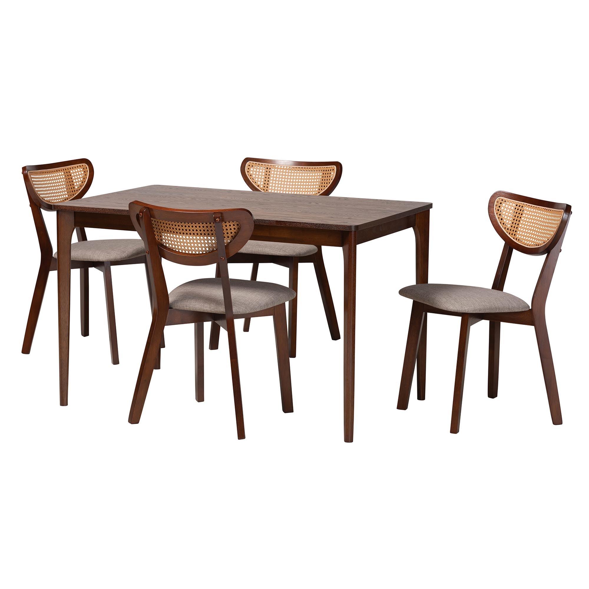 Dannell Mid-Century Modern Fabric and Finished Wood 5-Piece Dining Set