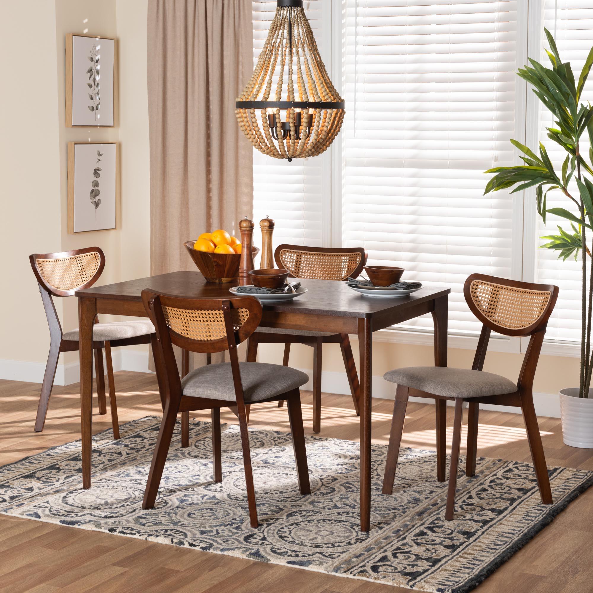 Dannell Mid-Century Modern Fabric and Finished Wood 5-Piece Dining Set