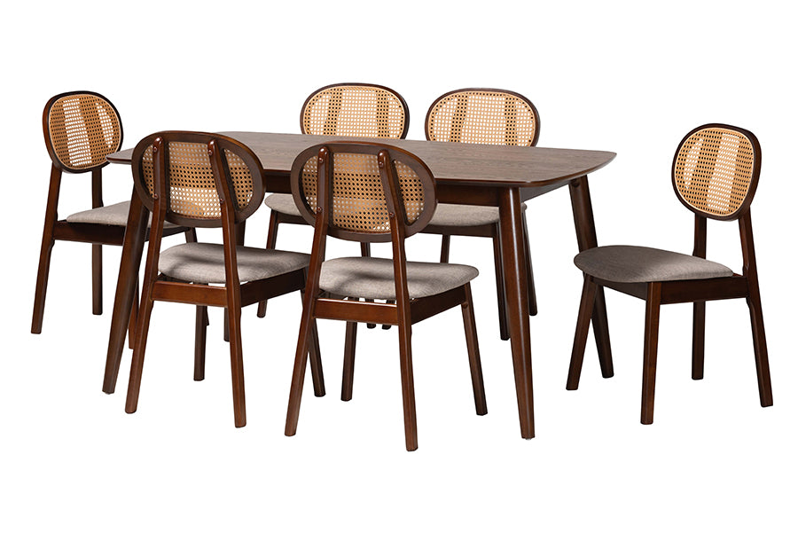 Darrion Mid-Century Modern Fabric and Finished Wood 7-Piece Dining Set
