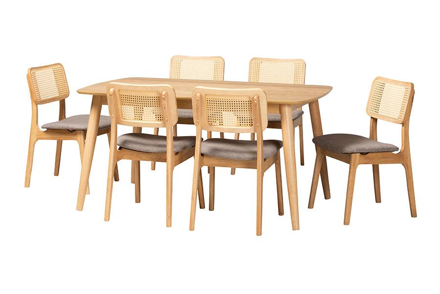 Dannon Mid-Century Modern Fabric and Finished Wood 7-Piece Dining Set
