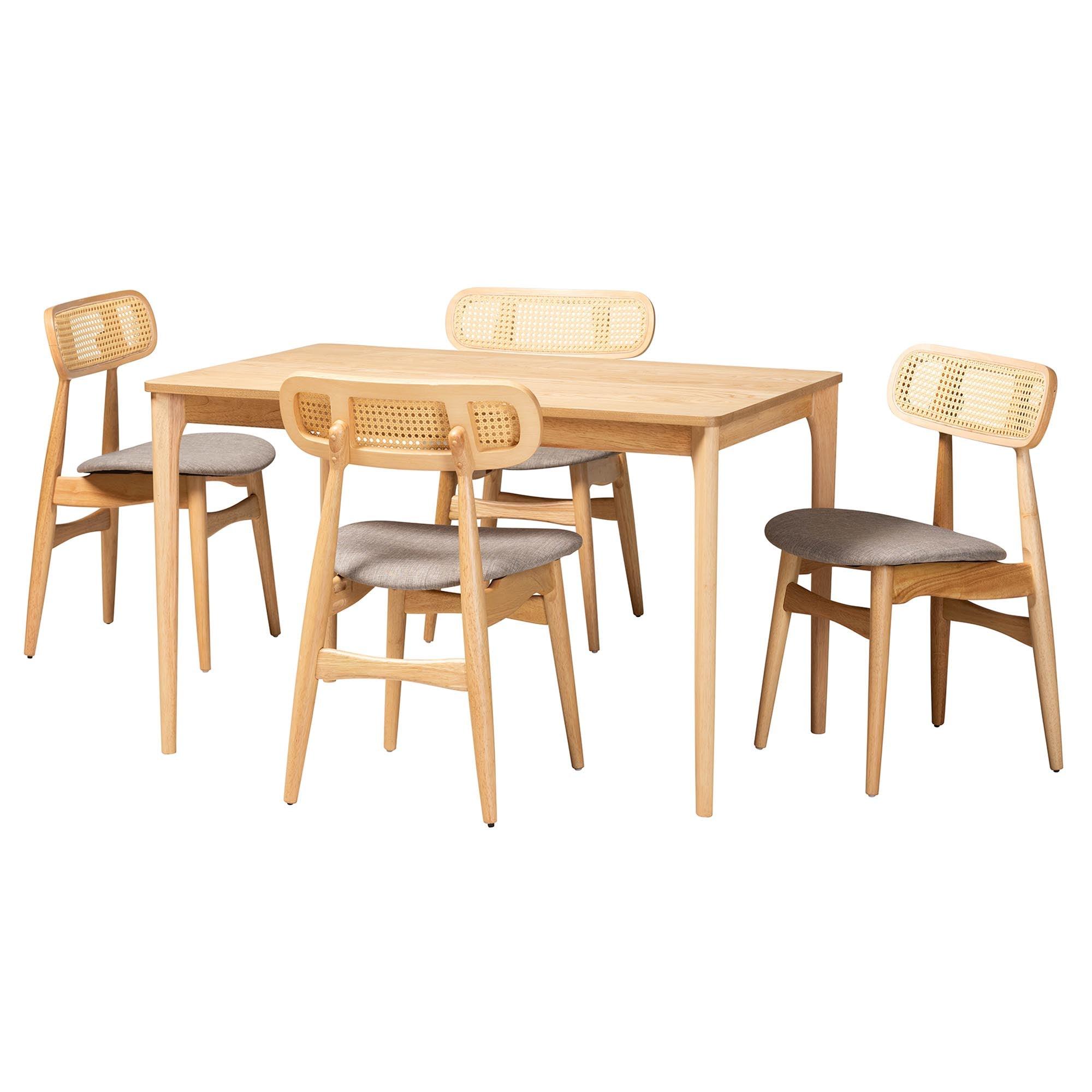 Tarana Mid-Century Modern Fabric and Finished Wood 5-Piece Dining Set