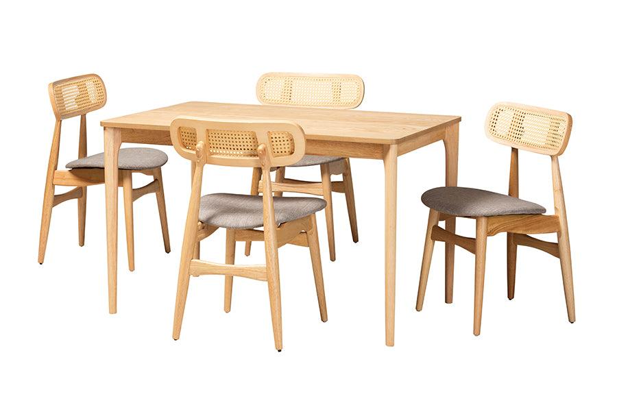 Tarana Mid-Century Modern Fabric and Finished Wood 5-Piece Dining Set