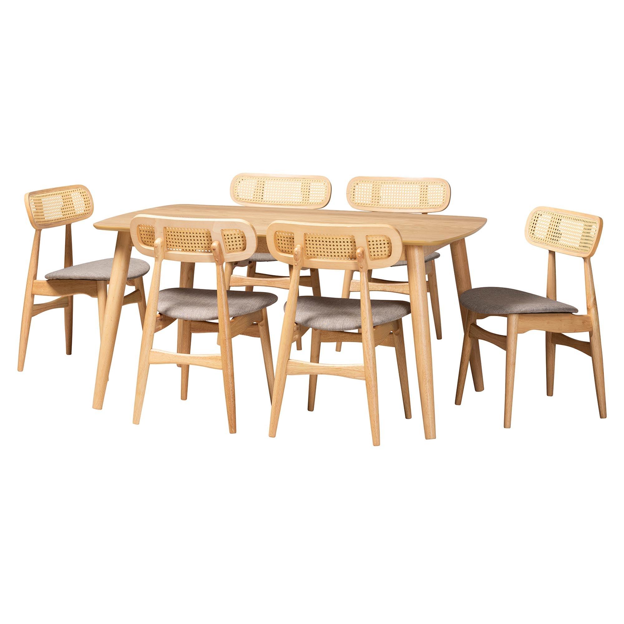 Tarana Mid-Century Modern Fabric and Finished Wood 7-Piece Dining Set