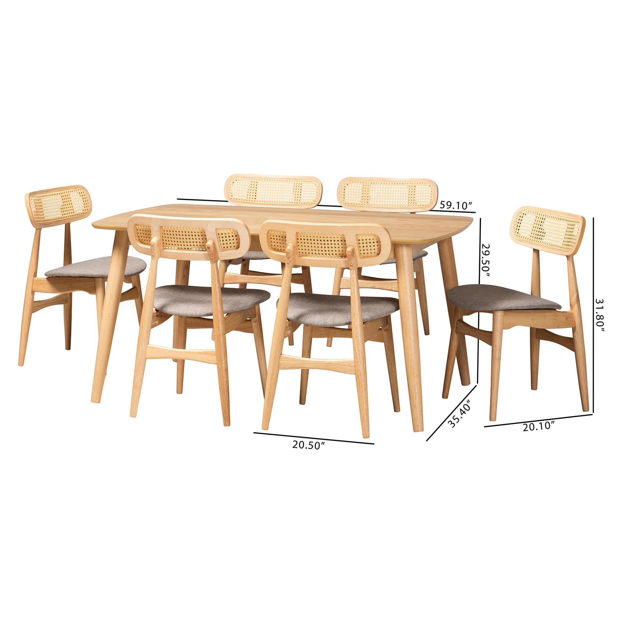 Tarana Mid-Century Modern Fabric and Finished Wood 7-Piece Dining Set