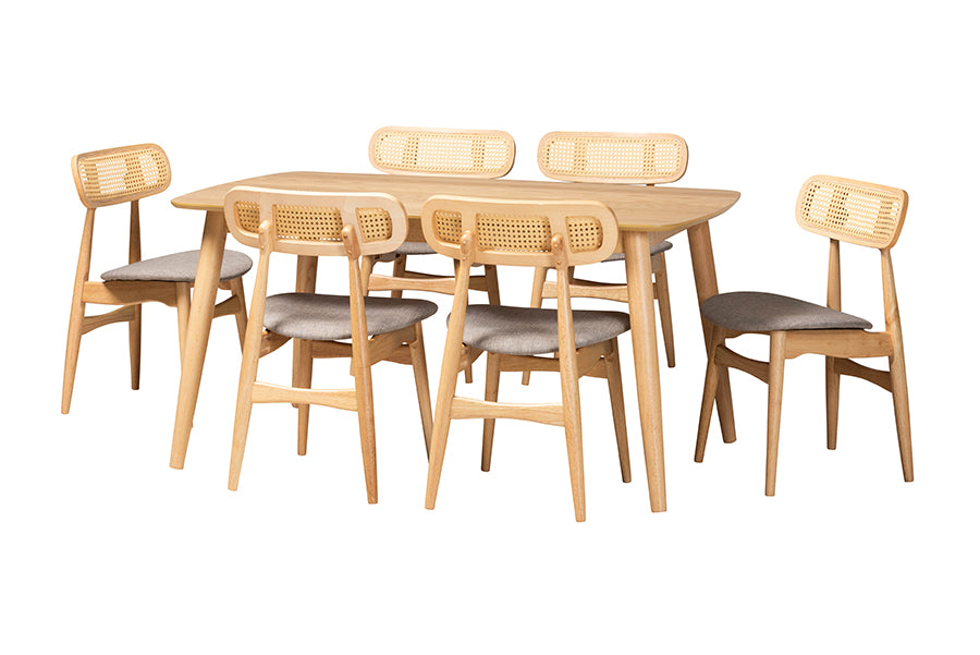 Tarana Mid-Century Modern Fabric and Finished Wood 7-Piece Dining Set