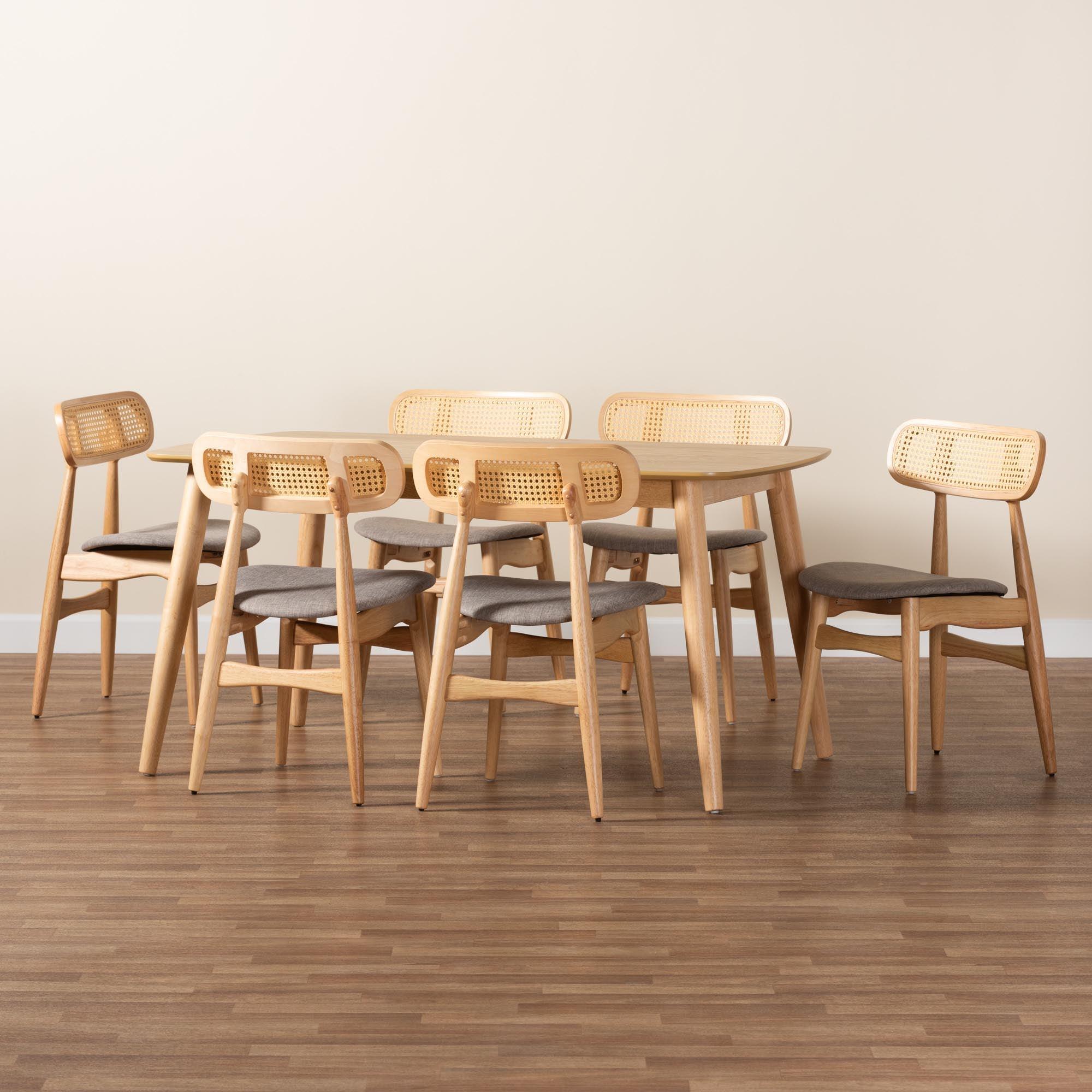 Tarana Mid-Century Modern Fabric and Finished Wood 7-Piece Dining Set