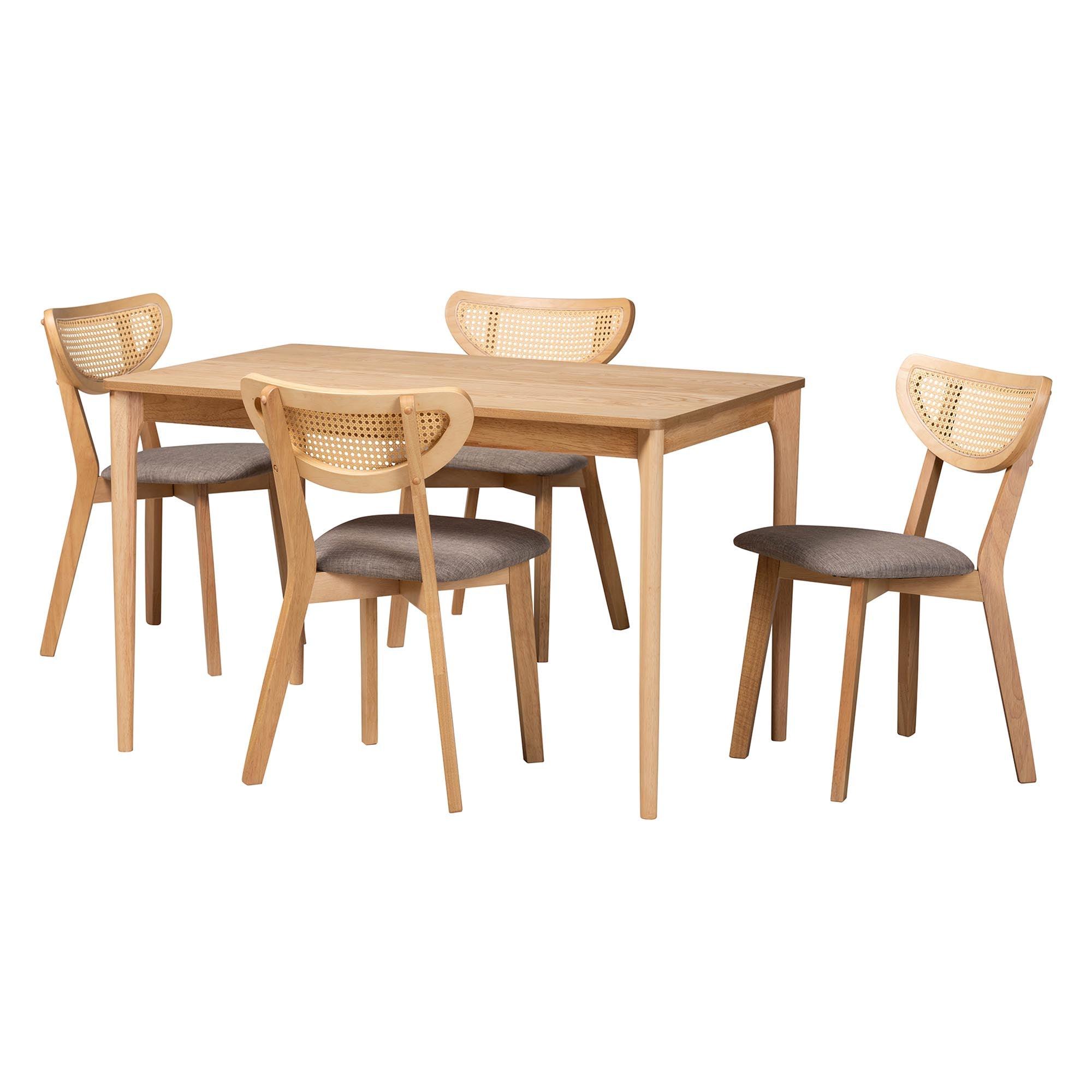 Dannell Mid-Century Modern Fabric and Finished Wood 5-Piece Dining Set