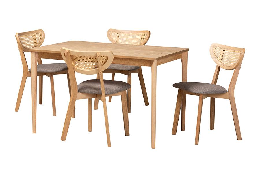 Dannell Mid-Century Modern Fabric and Finished Wood 5-Piece Dining Set
