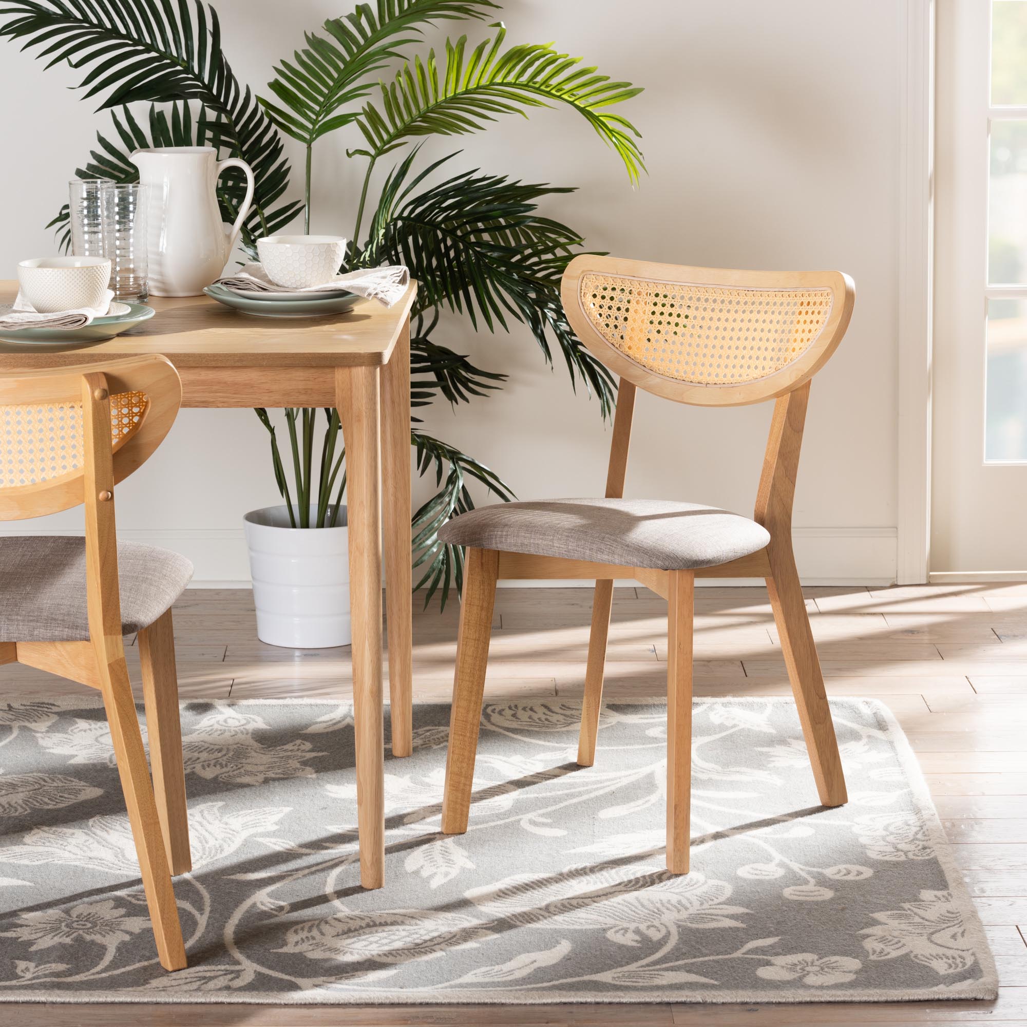 Dannell Mid-Century Modern Fabric and Finished Wood 2-Piece Dining Chair Set