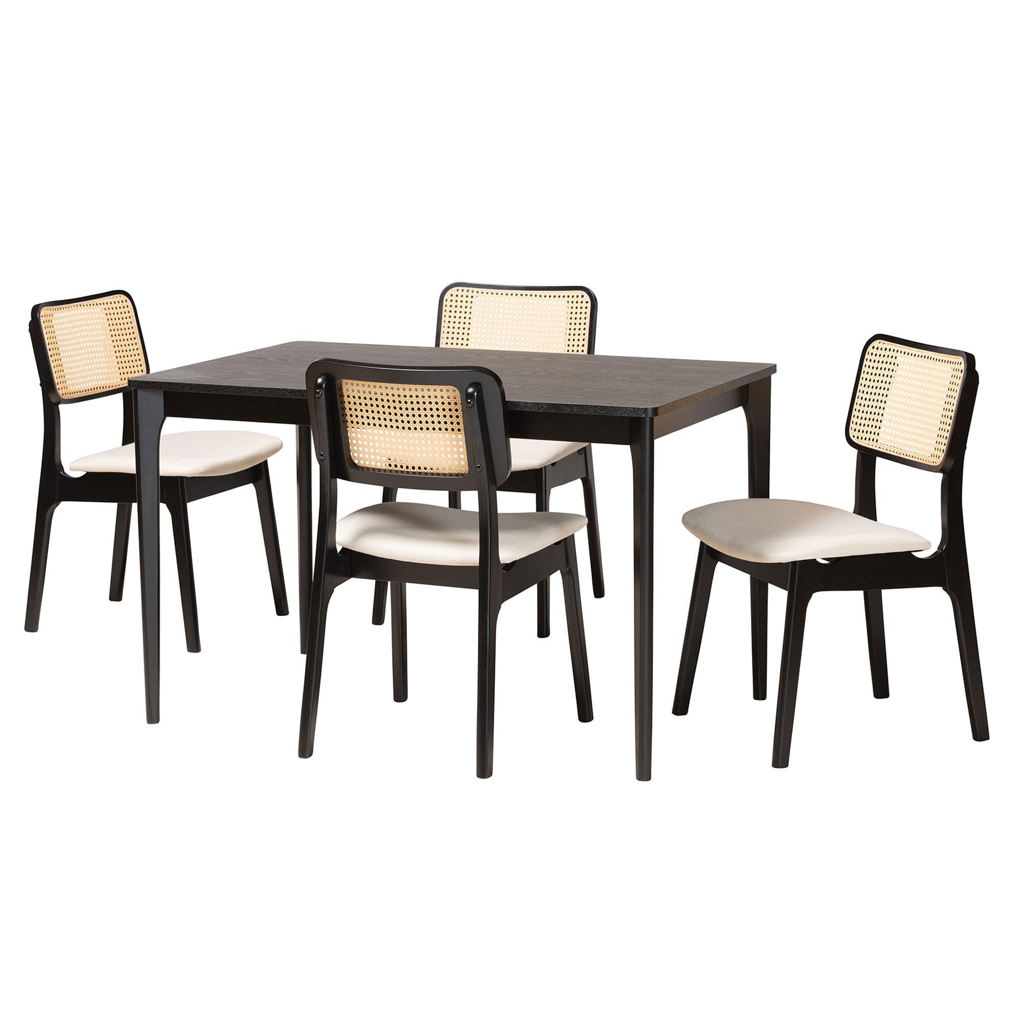 Dannon Mid-Century Modern Cream Fabric and Finished Wood 5-Piece Dining Set