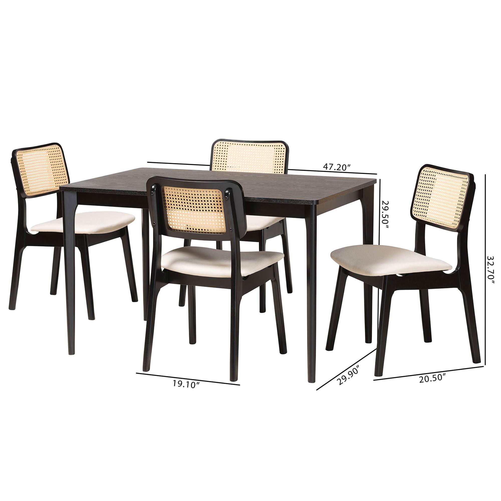 Dannon Mid-Century Modern Cream Fabric and Finished Wood 5-Piece Dining Set