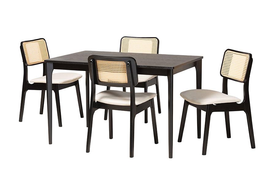Dannon Mid-Century Modern Cream Fabric and Finished Wood 5-Piece Dining Set