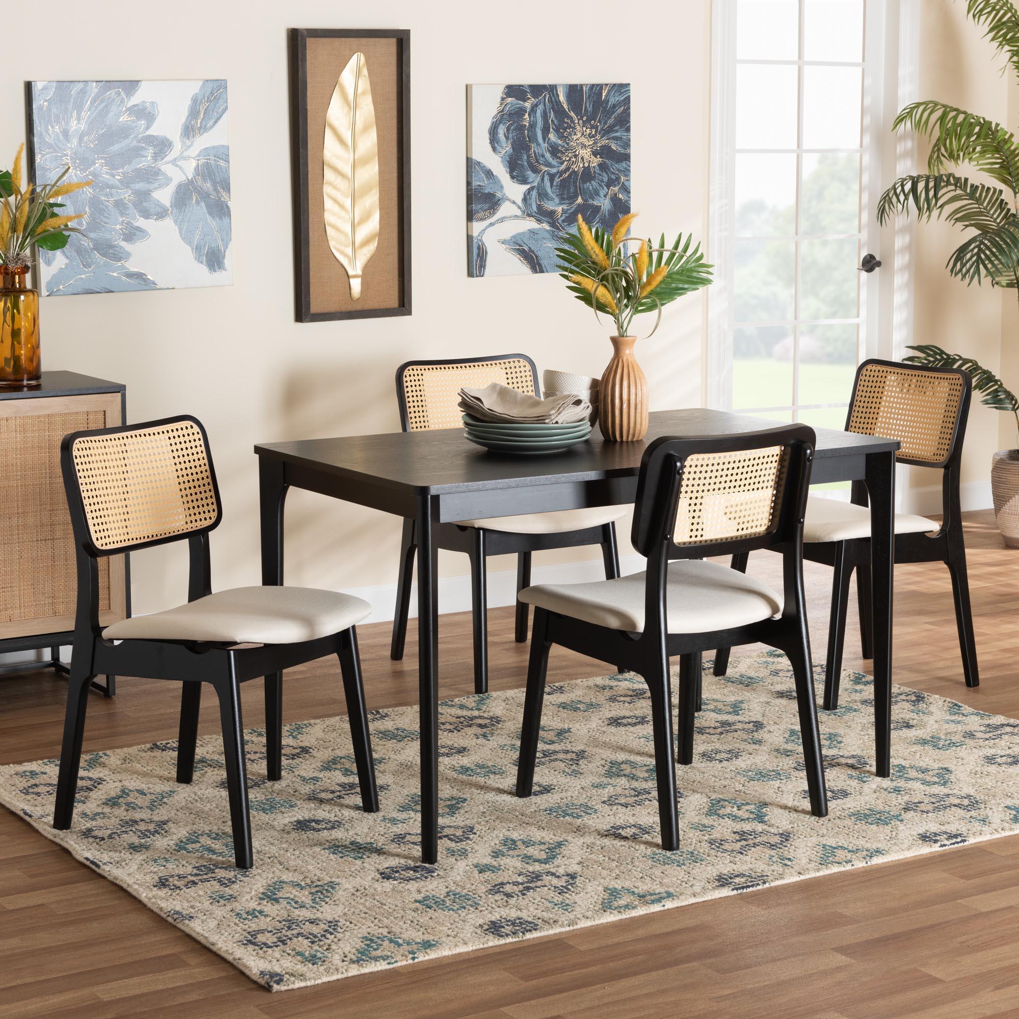 Dannon Mid-Century Modern Cream Fabric and Finished Wood 5-Piece Dining Set